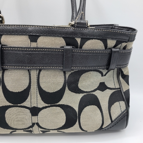 Coach Hampton Signature C Satchel Shoulder Bag Tote Purse Black Gray Jacquard - Picture 7 of 16